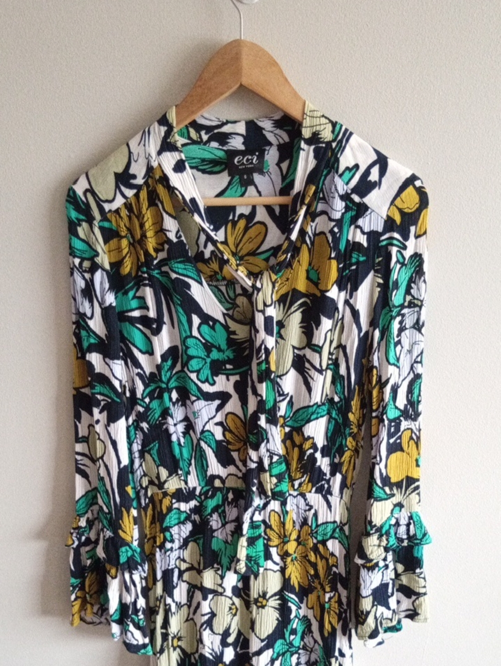 ECI Floral Maxi Dress Long-Sleeve Size Small Garden Party